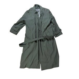 Vintage Newport Harbor Green Double-Breasted Trench Coat With Wool Lining Men's